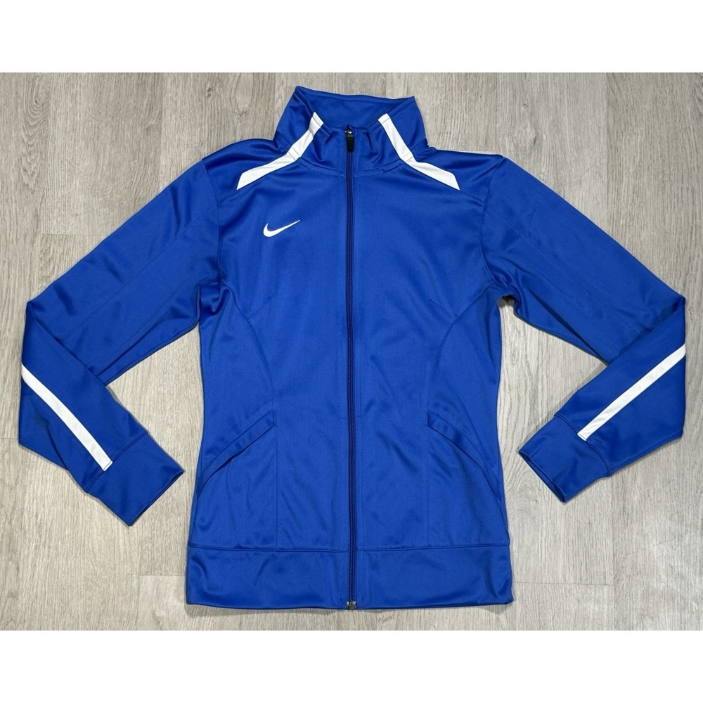 Vintage Nike Track Jacket Women's Size Small Blue White Striped Full Zip Y2K